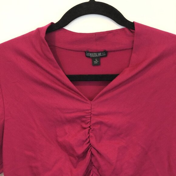 Lafayette 148 New York Ruched Front Short Sleeve Knit Wool Top Size L Flaw - Picture 5 of 11